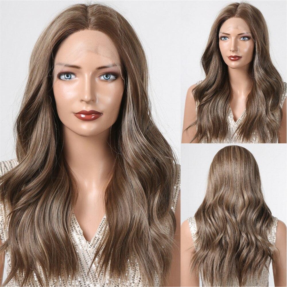 Alan Eaton Blonde Brown Ombre Synthetic Lace Front Wigs Long Curly 13x1 Lace Wig Women Natural Daily Fluffy Heat Resistant Fiber
