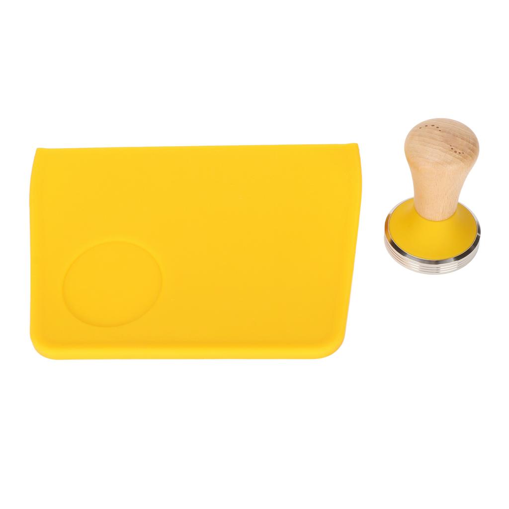 Coffee Powder Press Tool Set Wooden Handle Flat Base Hammer Non Slip Silicone Tamper Mat with Slot