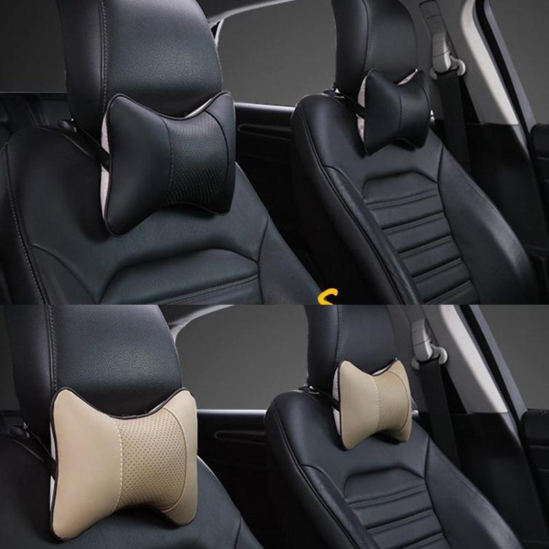 2pcs/set Car PU Headrest Seat Neck Pillow Four Seasons Common Bones Pillow Car Headrest Neck Pillow