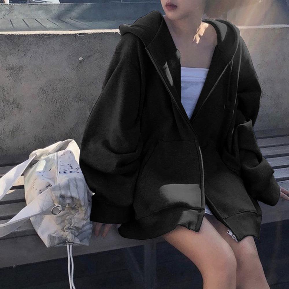 Sweat à capuche zippé à manches longues pour femme, coupe ample, sweat surdimensionné décontracté pour le streetwear quotidien