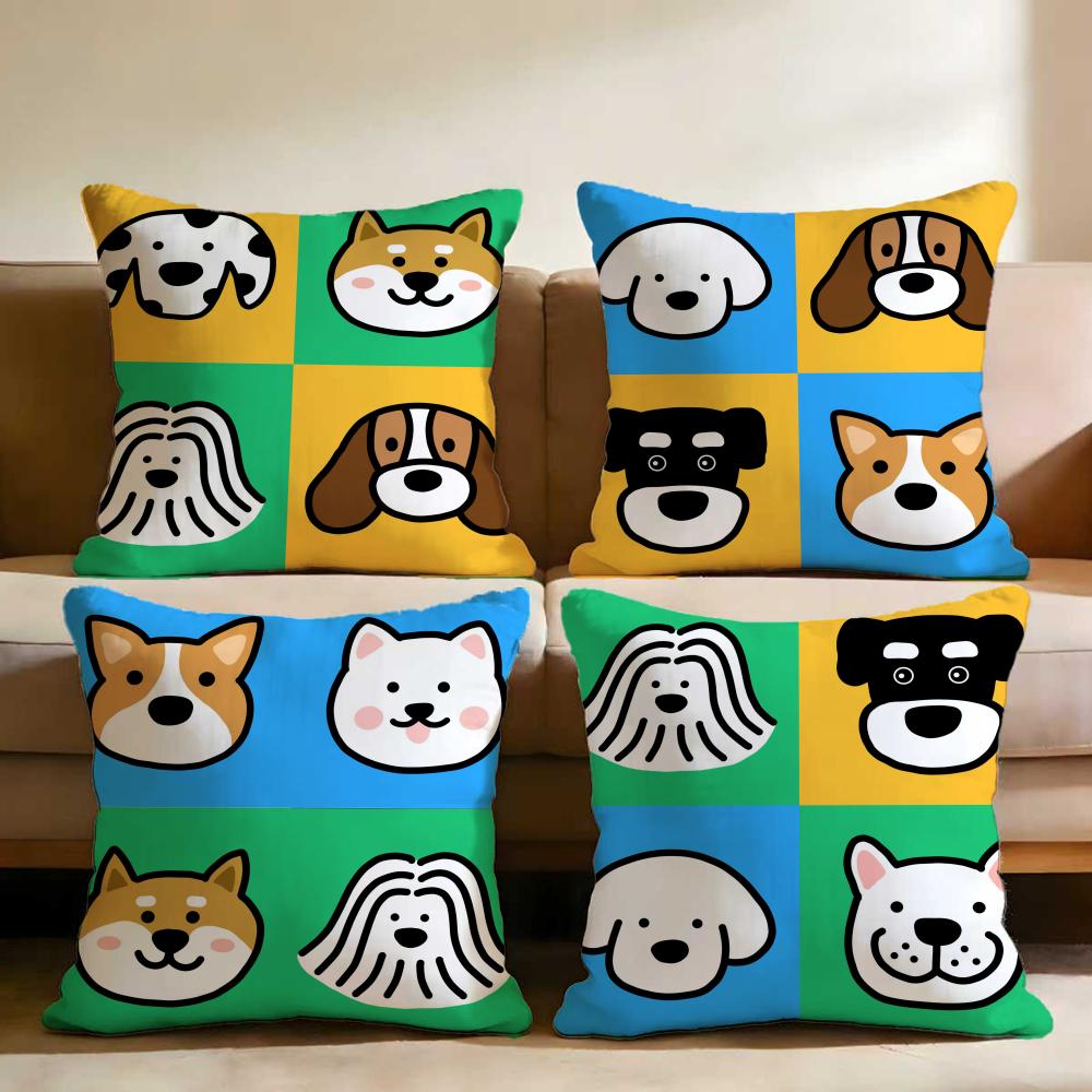 Cartoon Simple Cute Dog Cushion Cover Multi-Scene Pillow Cover for Home & Car - Reversible, Soft & Durable for Daily Use