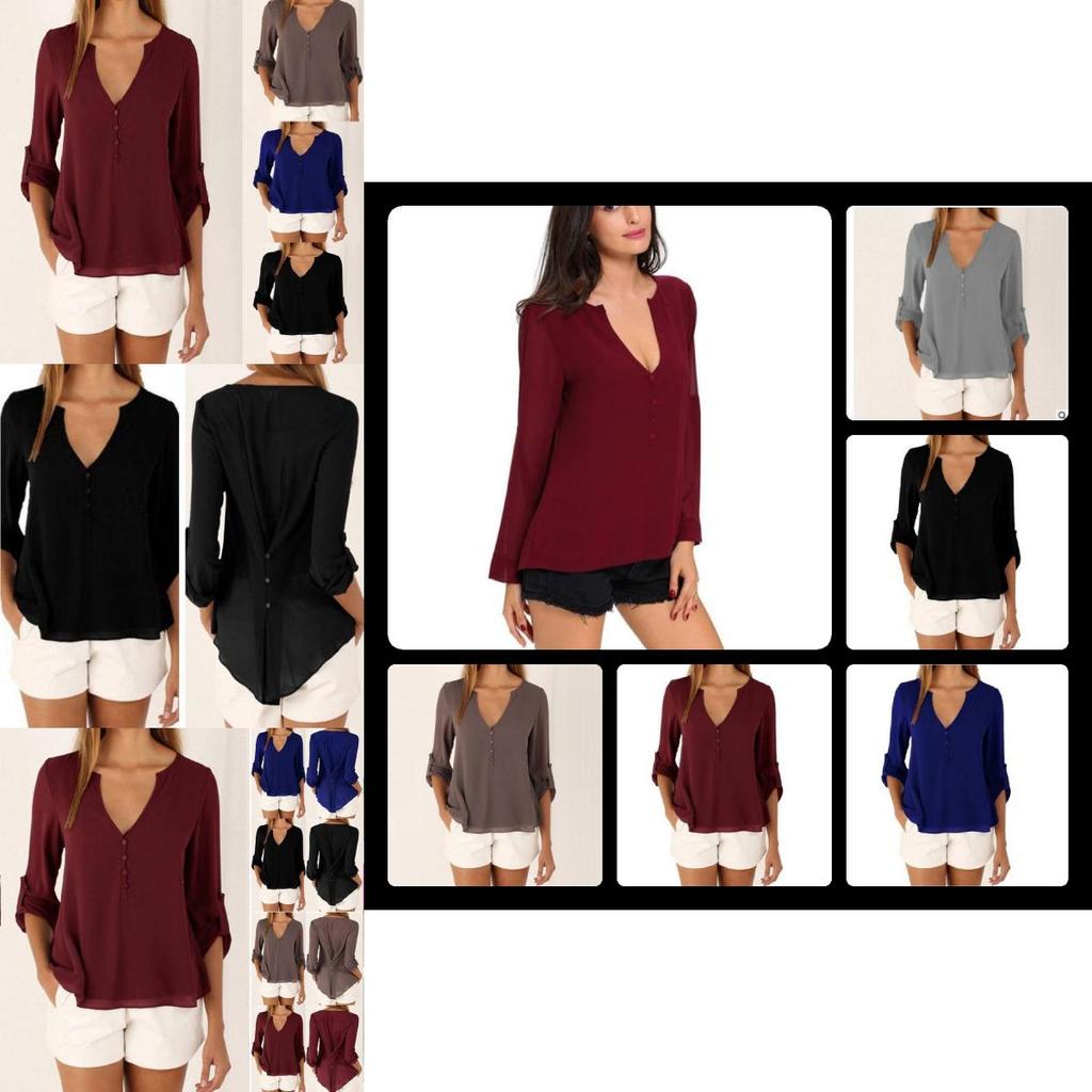 Elegant V Neck Long Sleeve Chiffon Blouse For Women In Six Chic Colors And Sizes S To 5xl