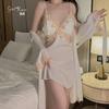 Women's Satin Embroidered Lace Deep V Backless Sleep Dress with Loose Robe Lounge Set