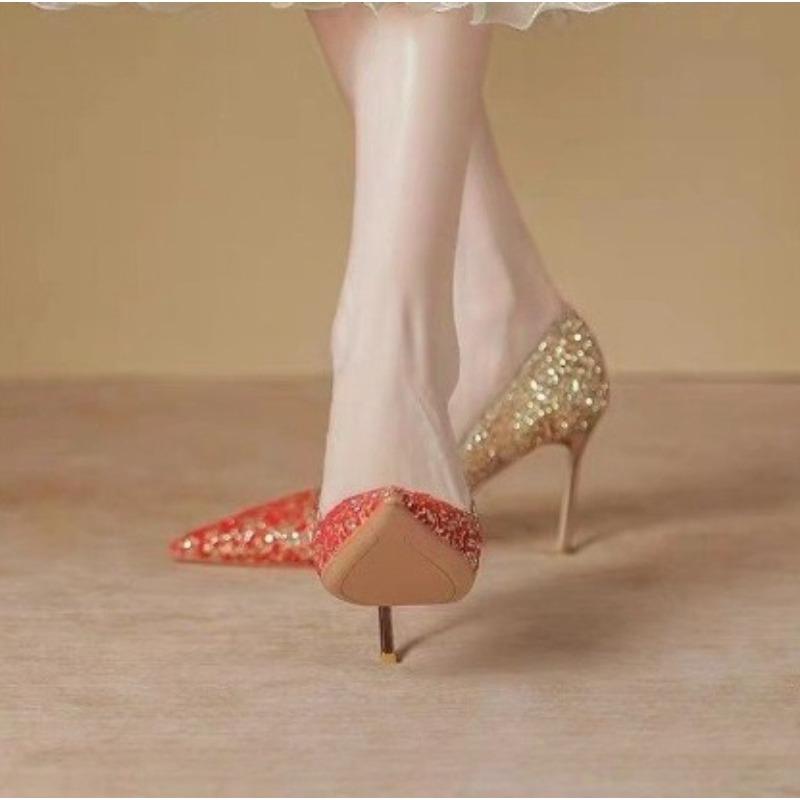 New Women's Elegant Shoes Sexy versatile high heels Sharp pointed fashion sequin shoes Trendy ladies slim pumps Mujer Zapatos