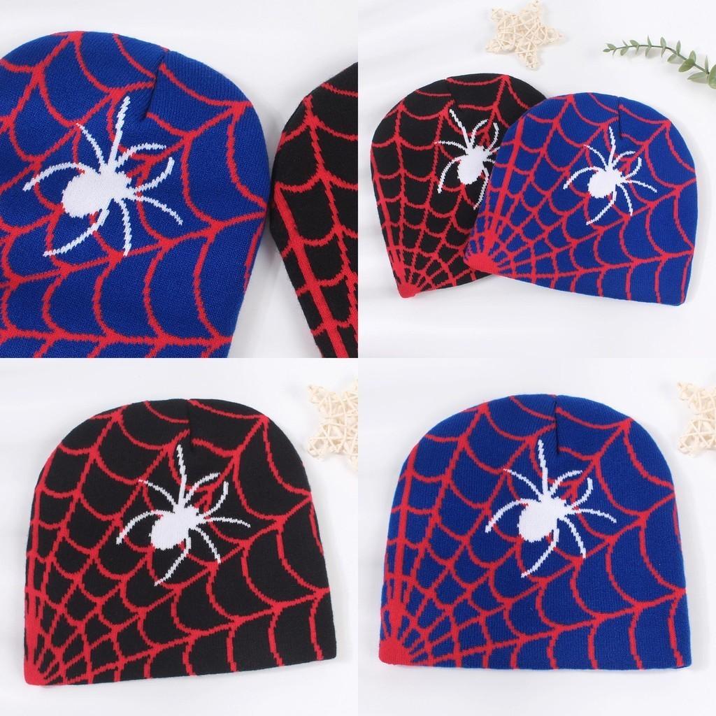 Autumn Winter Hip-hop Spider Web Knit Hat European American Style Unisex Warm Ear Protection Outdoor Wool Cap Black Blue