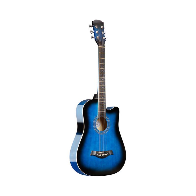 38-Inch Linden Wood Folk Guitar for Beginners - Practice Instrument with Binding Inlay and Missing Corner.
