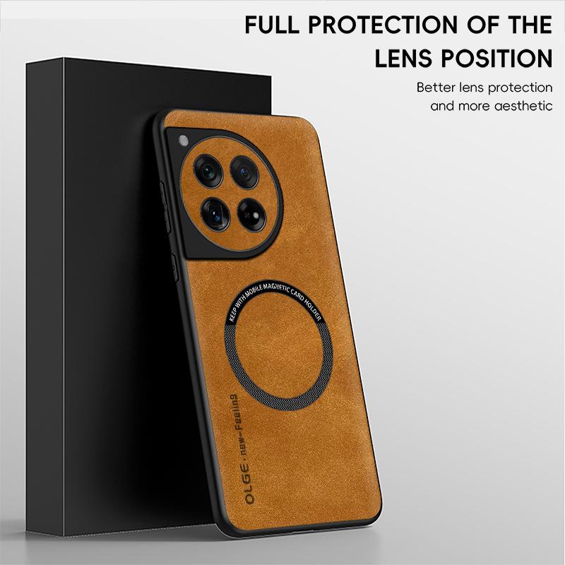 For OnePlus 12 Fine Hole Sheepskin Magnetic TPU Soft Edge Anti-Drop Anti Fingerprint Phone Case