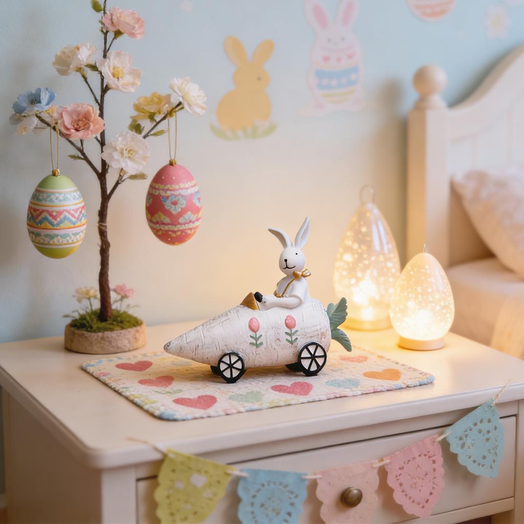 Easter Cross-Border  Creative Resin Desktop Ornament: Bunny Riding A Carrot Cart