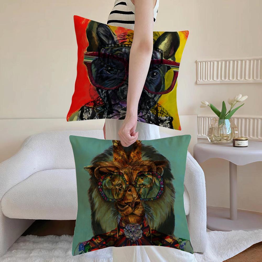 Rich Pink Lion Animal Jewelry Cheetah With Cushion Cover Anti-dustmite Pillowcase Invisible Zipper Silky Short Plush Sofa Cushio