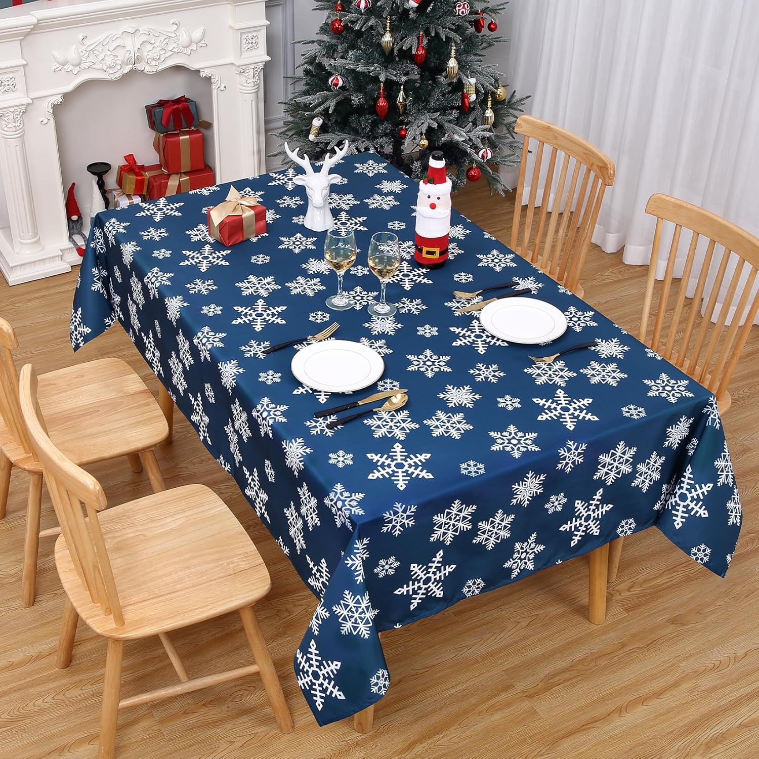 

Merry Christmas Snowflakes Print Tablecloth For Table Decoration Winter Holiday Kitchen Dining Table Cloth Christmas Decorations 50x50cm napkin