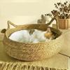 Handwoven Rattan Pet Bed with Detachable Pad Cotton - Round Cat House & Dog Bed, Available All Seasons  Cat Scratching Board
