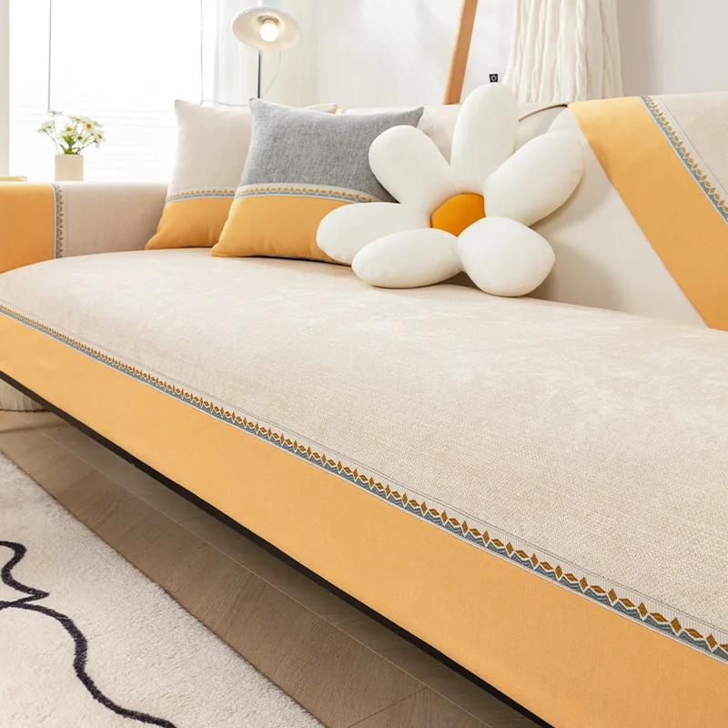 Желтый чехол для дивана с широкими краями — фото 4