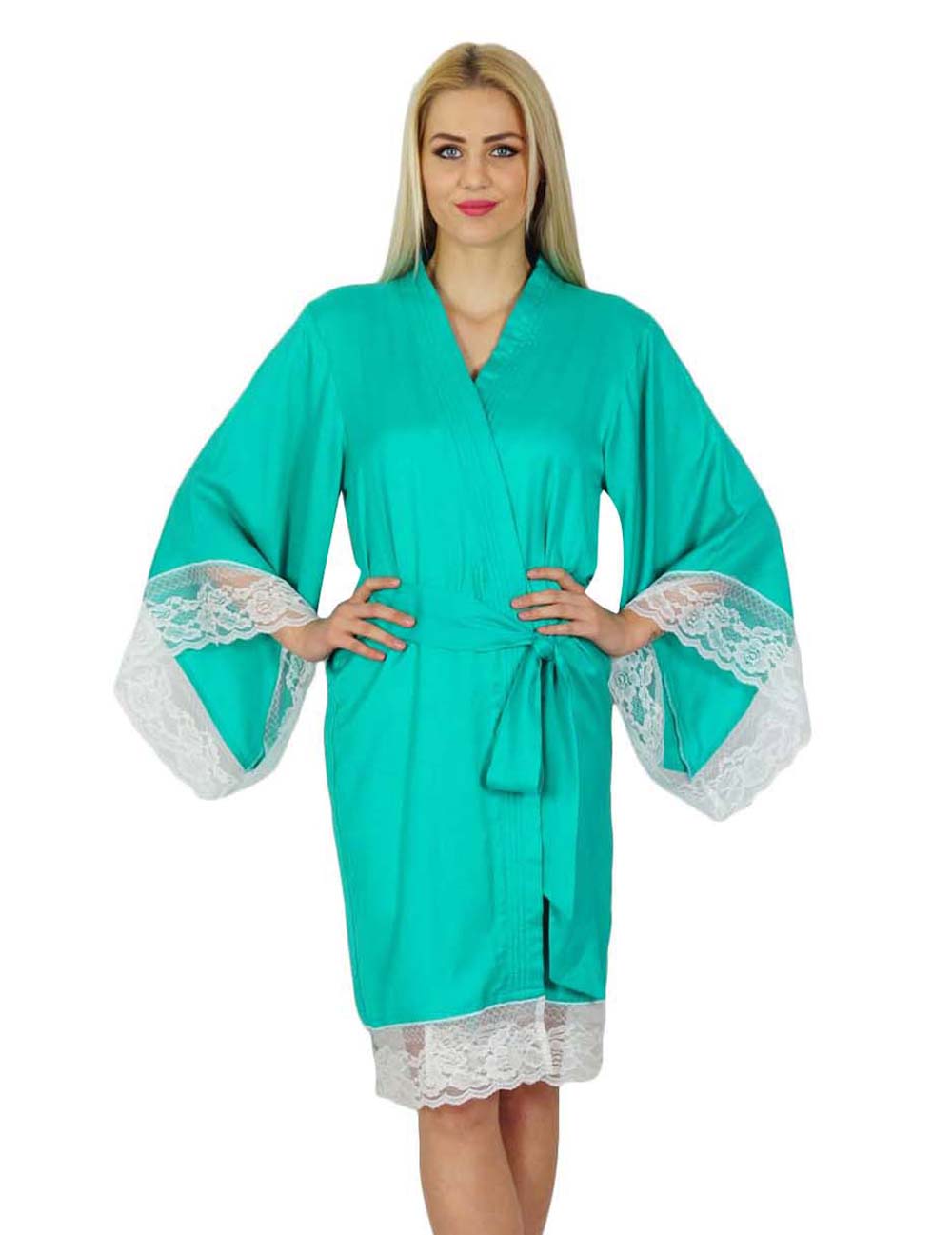 

Bimba Жіноче мереживне кімоно з коротким атласним халатом. Готуємось 30 зелений