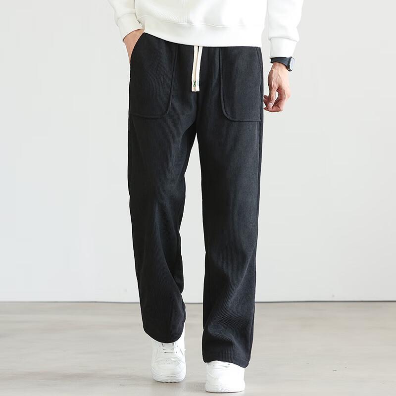 FAPAI Men's Corduroy-Look Thickened Wide-Leg Sweatpants
