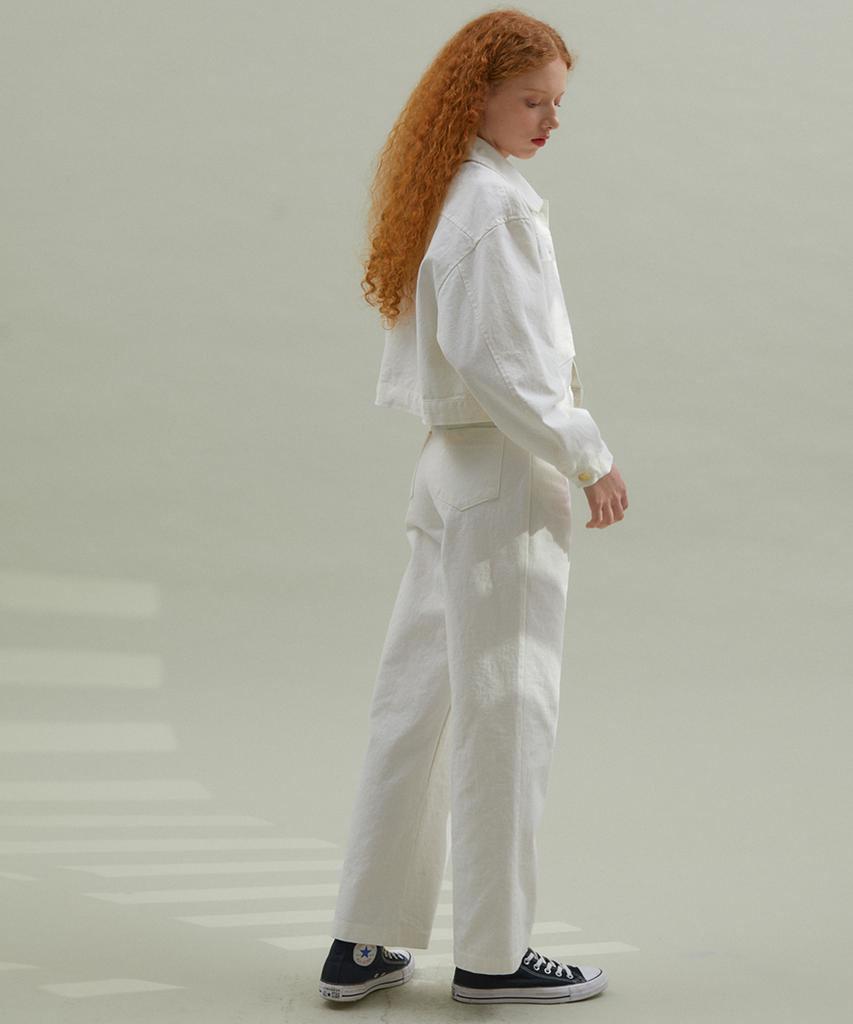 MANAVIS7 Washed Cotton Pants White