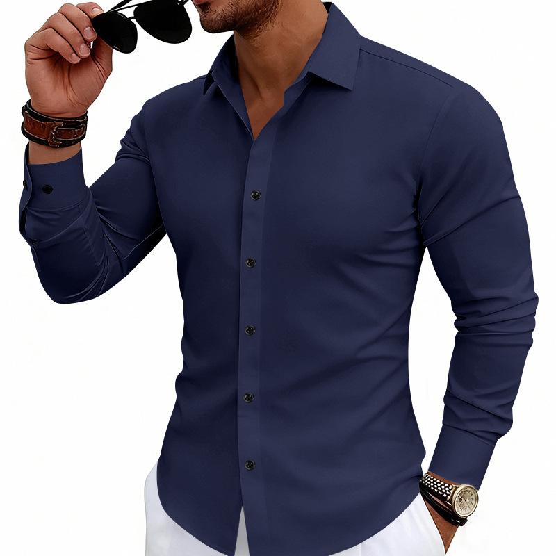 Men's Long Sleeve Stretch Shirt Slim Fit Button Down Collar Dress Shirt Business Work Shirt Casual Office Shirt