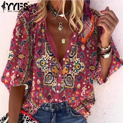 Women's Fashion Casual Summer Spring 1/2 Sleeves V-Neck Blouses & Shirts