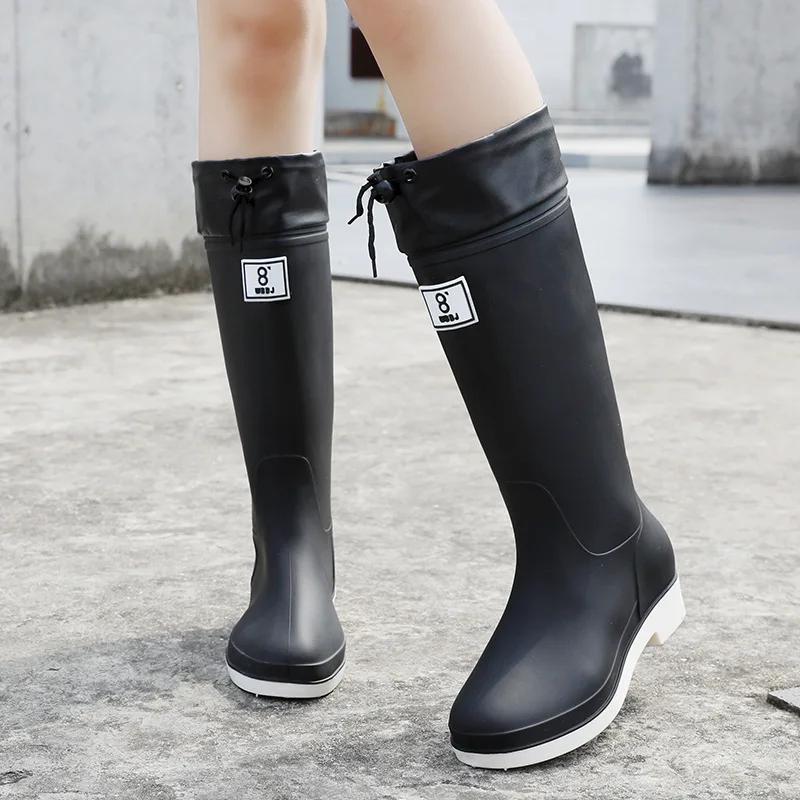 Fashion NEW Rain Boots For women Casual Shoes Outdoor Kitchen Water Proof Anti-slip Knee-high Simple Style Winter Plus Cotton Warm Plush