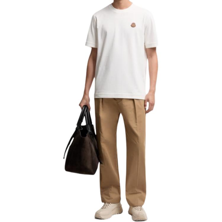 Moncler Patch Cotton Logo Loose Fit Crew Neck Short Sleeve T-Shirt Men Tops White K2-091-8C00037-8390T-034