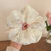 Hair Tie Embroidery Flower Pattern Mesh Yarn Large Hair Scrunchy Soft Elastic Ponytail Holder Non-Slip Hair Accessory
