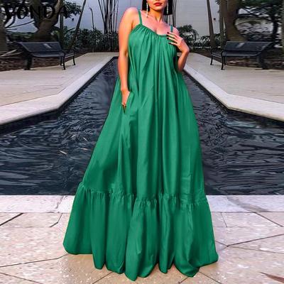 Sommer Frauen Ärmelloses Strap Solide Satin Casual Strand Lose Maxi Plissee Kleid