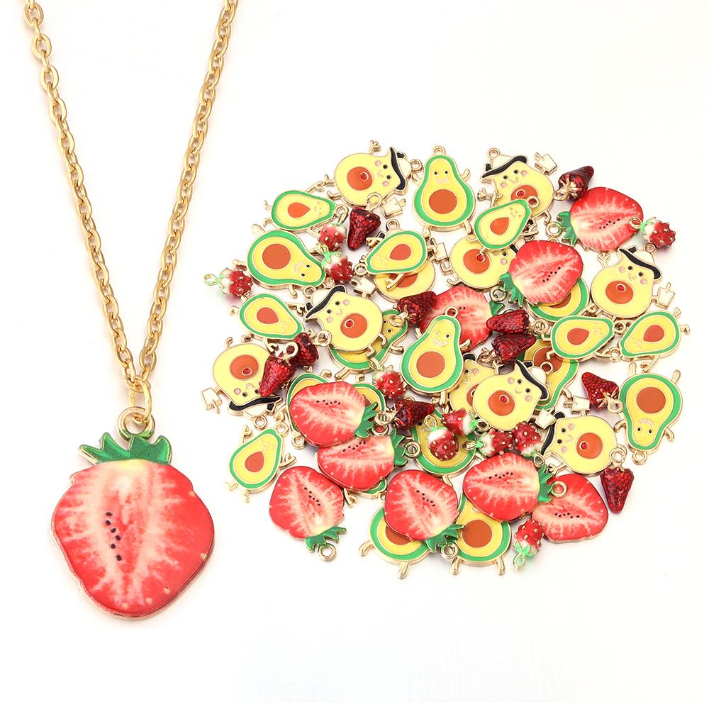 10Pcs/lot Fruit Series Alloy Charms Pendant Avocado Strawberry Shape Fashion Pendant DIY Earrings Necklaces Jewelry Accessories