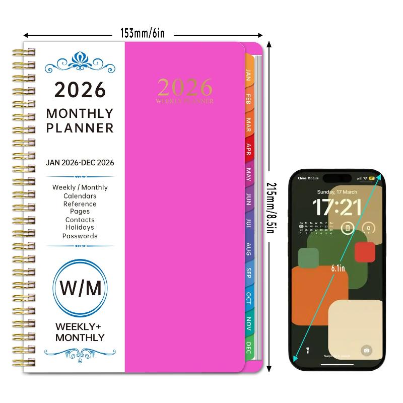 Agenda Planificator 2026 Cu Etichete Index Spirală Format A5 Jurnal 365 Zile Planificator Muncă Birou Program Blocnotes Programar Programar Rechizite