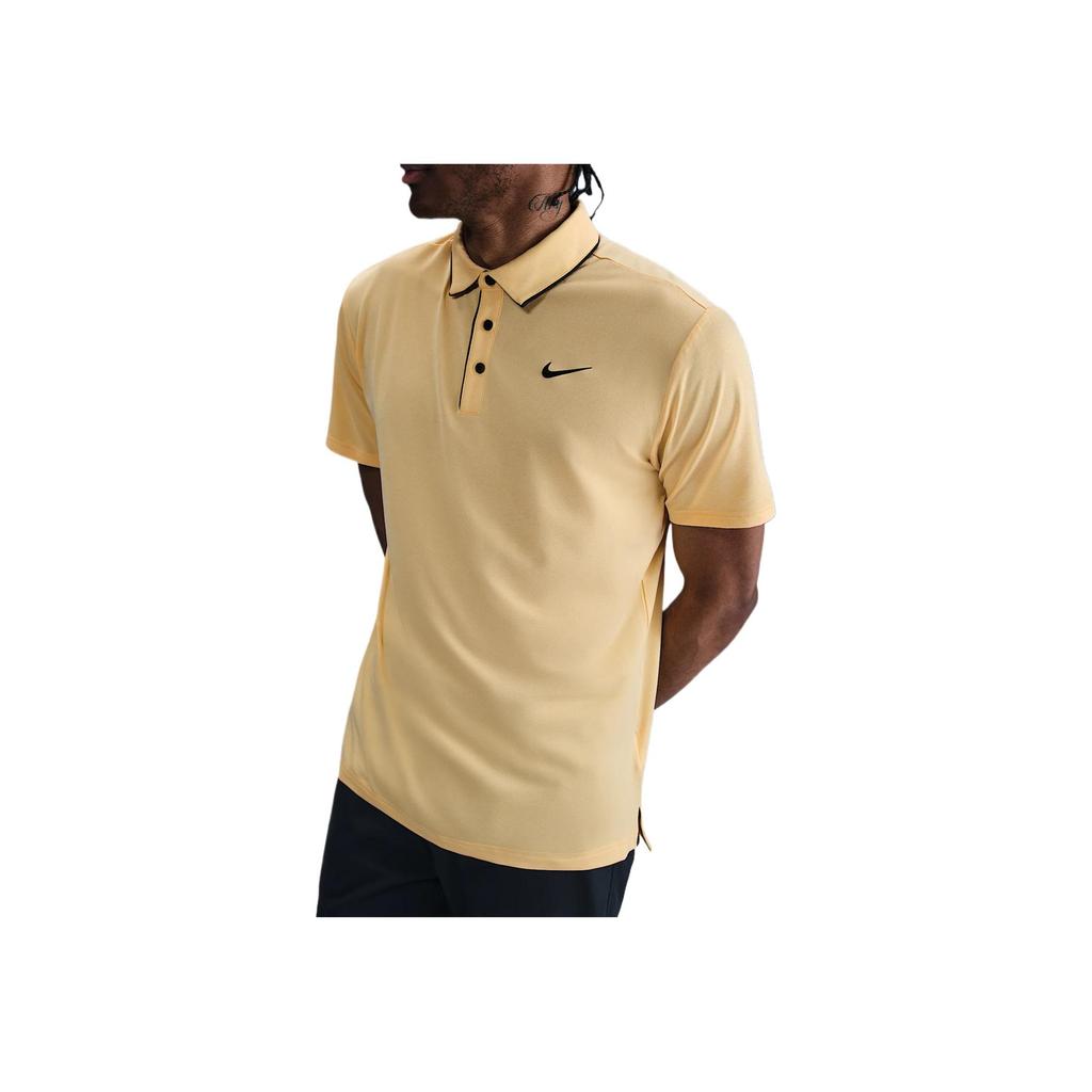 Nike Dri-Fit Swoosh SS25 Tour Series Comfortable Casual Versatile Short Sleeve Golf Shirt Men Tops Yellow-Gold Black FZ7497-795