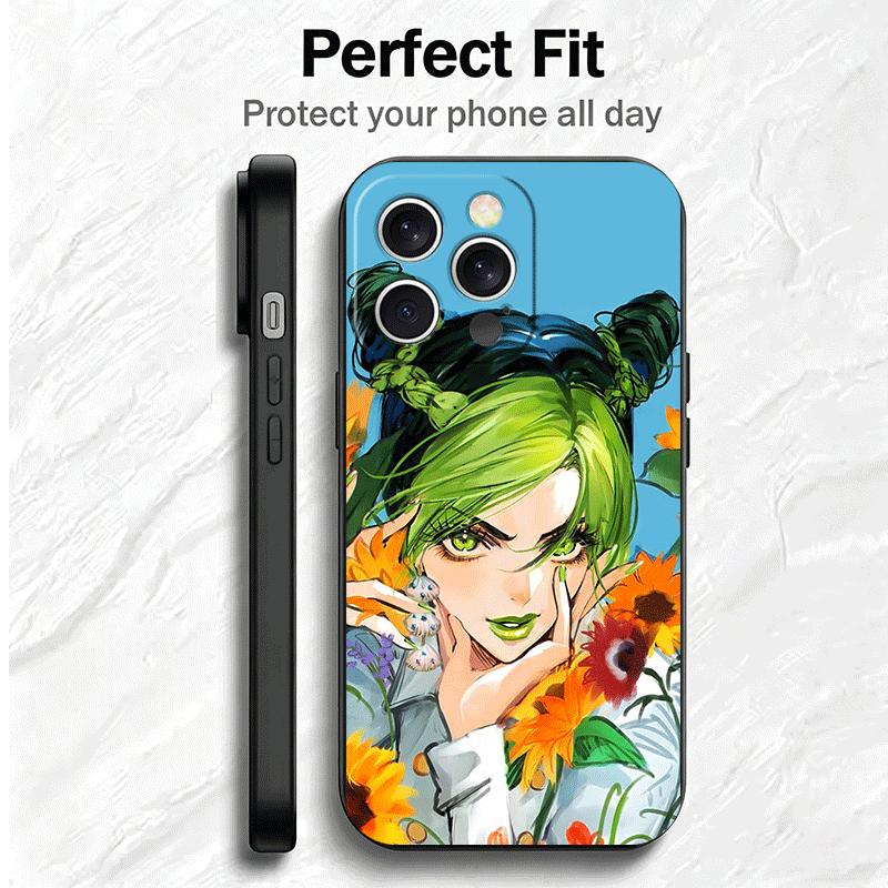 JoJo Adventure Jolyne Cujoh Soft Phone Case for iPhone 16 16E 17 Air 15 Pro Max 14 Plus 13 Mini 11 12 7 Black Cover Back Shell