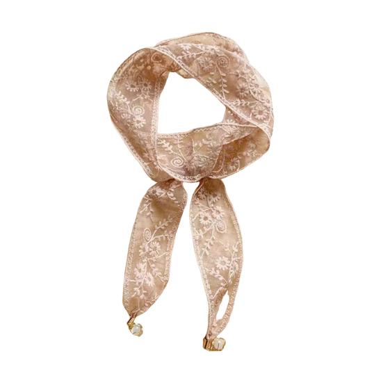 Hair Tie Embroidery Lace Flower Pattern Hollow Hair Band with Beads Pendant Solid Color Design Headband Hair Decoration