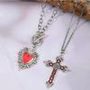 Gothic Heart Shaped Cross Pendant Necklace Set Women'S Punk Style Y2K Accessories Personalized Jewelry Gifts