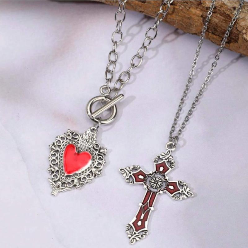 Gothic Heart Shaped Cross Pendant Necklace Set Women'S Punk Style Y2K Accessories Personalized Jewelry Gifts