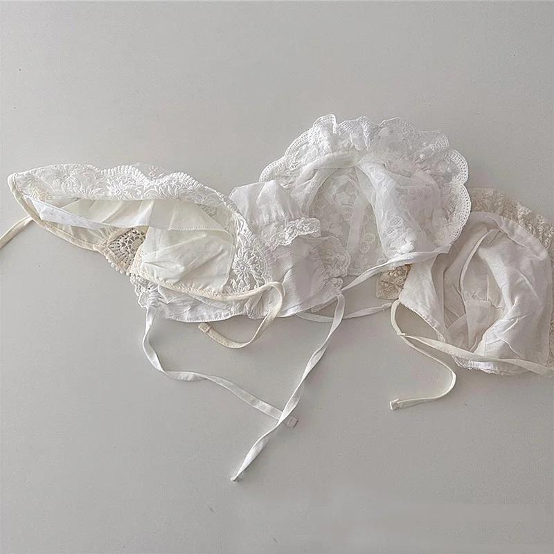 Nuovo Cappellino per Neonato in Pizzo Cappellino da Battesimo per Bambina Neonato per Bambine 0-6 Mesi Cotone Estivo Cappellino in Pizzo a Rete Floreale Ricamo Cappellino da Corte