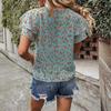 European and N National Wind Flower Chiffon Blouse Summer New-style Pullover Round Collar Lotus Leaf Sleeve Blouse