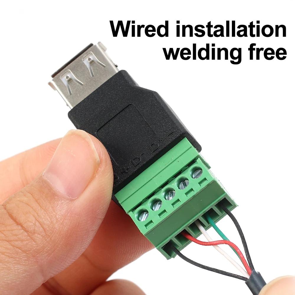 USB 2.0 Type A Male/Female To 5 Pin Screw Connector USB Jack with Shield USB2.0 To Screw Terminal Plug No Welding Required
