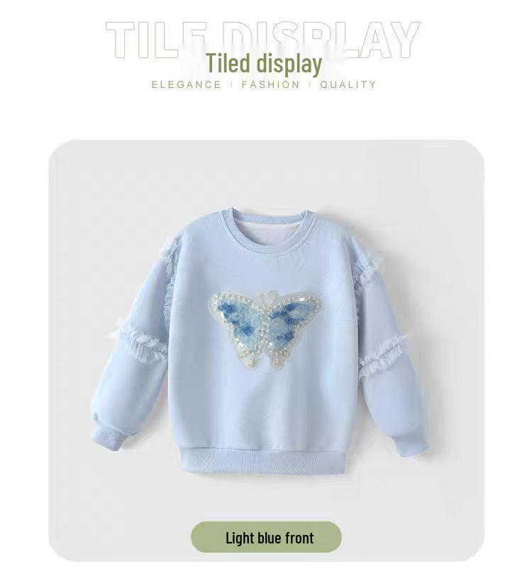 Girls' Butterfly Sequin Hoodie - Long Sleeve Mesh Top for Spring/Autumn (2026 Collection)