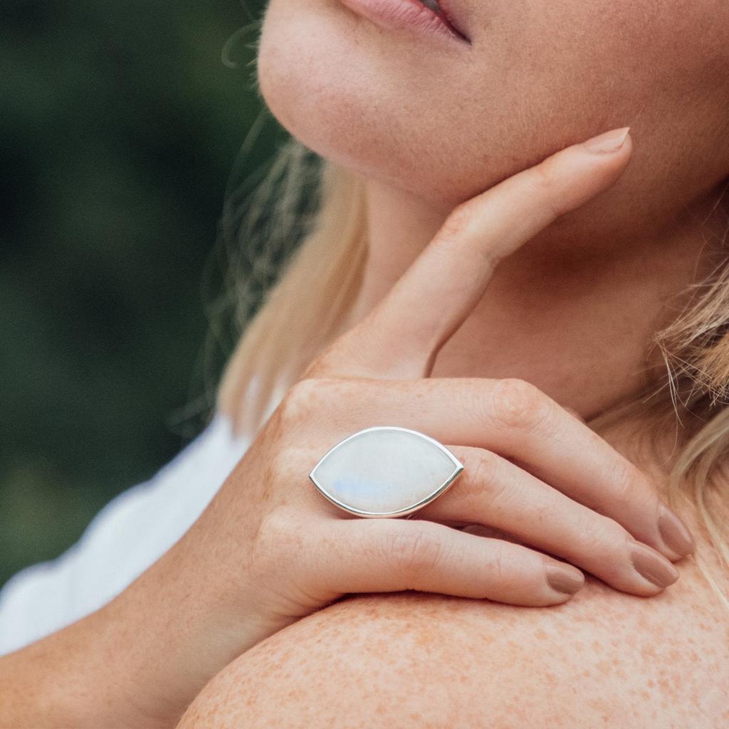 Authentic Czech Republic Moonstone Rough Gemstone 925 Solid Sterling Silver Handmade Ring Jewelry, Statement Women Ring , Gift For Her.