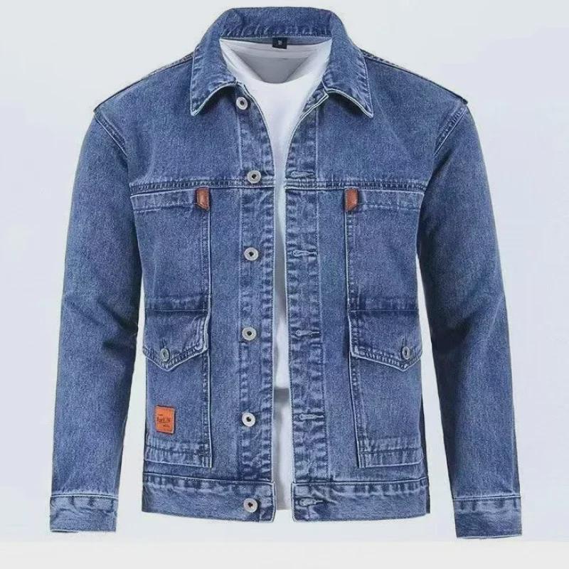 Men's Denim and Velvet Thickened Windproof Winter Coat, Warm and Wear-Resistant, Large Sizes Available