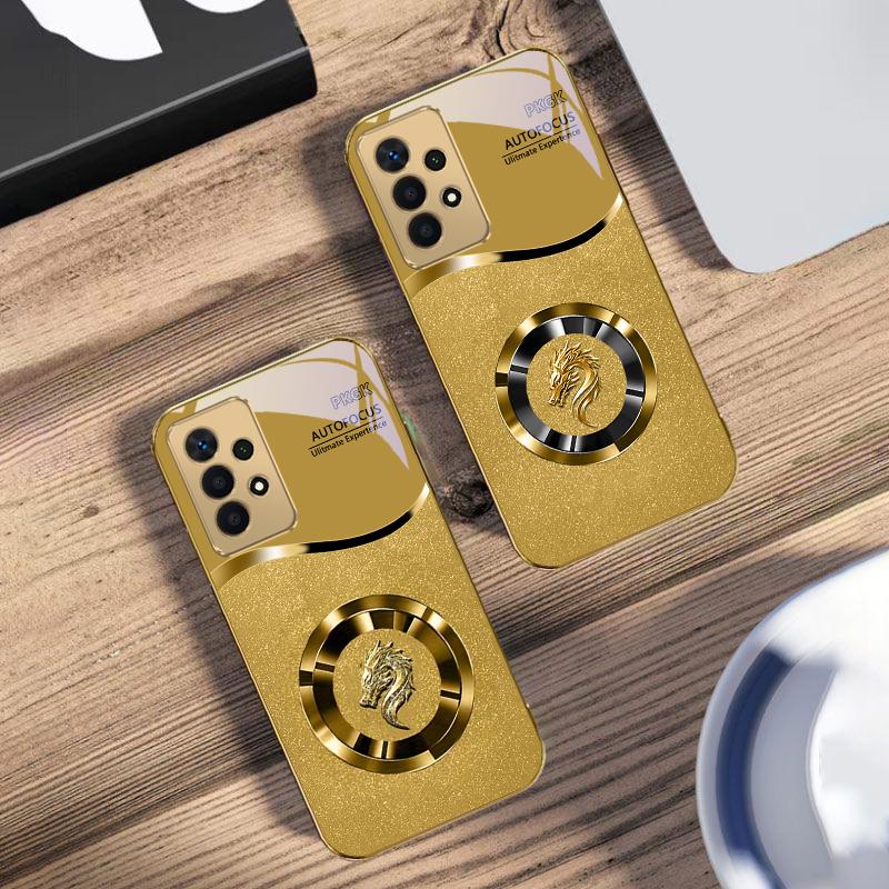 Brilliant golden ring For Samsung A 01 52S A04 A05S A10 A12 A13 22 23 24 36 42 M02 Note 10 20Ultra 8 9 Golden glass phone case