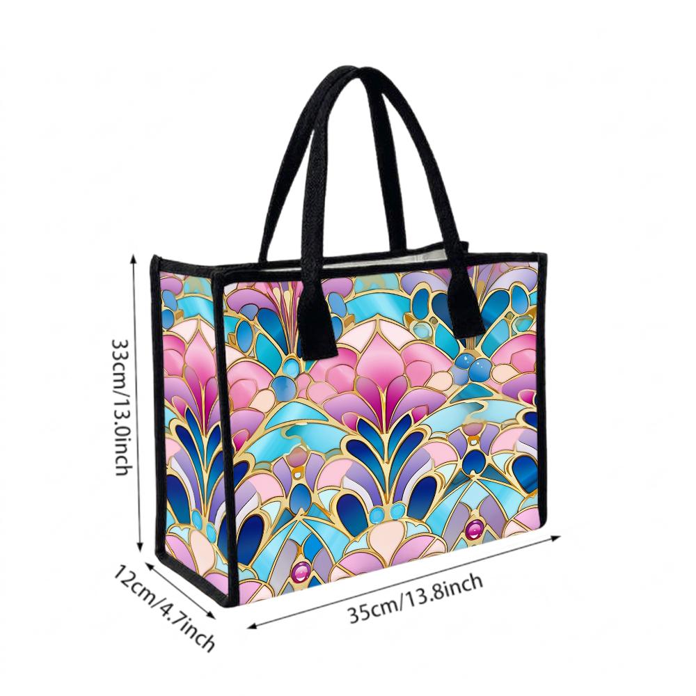 Fashion Stained Glass Pattern Tote Bag Daily Use Handbag for Women Casual Totes
