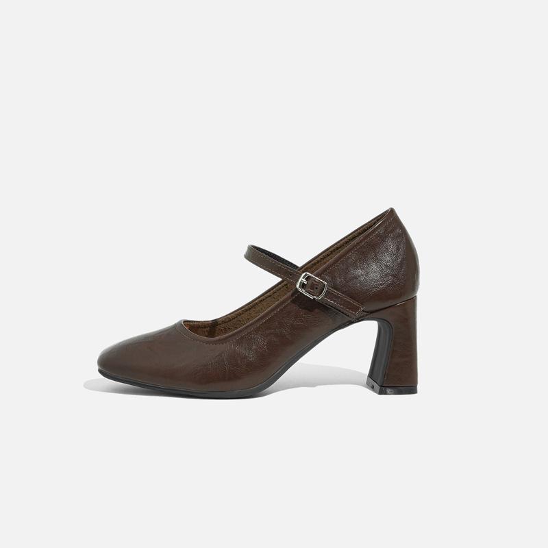 

Extravagant style square head retro high heels with shallow mouth Mary Jane single shoes women s small height-increasing shoes 40 коричневый