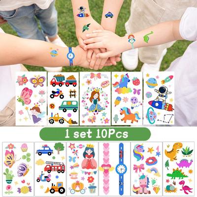 10 Teile/satz Cartoon Wasserdichte Kinder Set Armbanduhr INS Tattoo Aufkleber Kleine Frische Aufkleber Spielzeug Nettes Gesicht Handgemacht