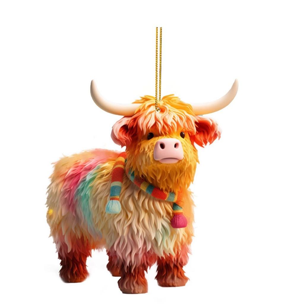 2023 Colorful Cute Acrylic Cow Car Accessory Adorable Cartoon Style For Decor Vehicle