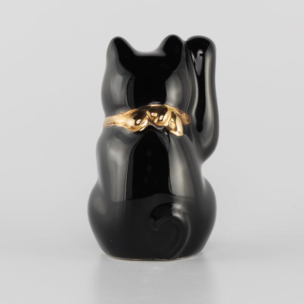 Seto Ware Black with Right Paw In Approximately 5cm In Diameter and 9cm In Mini Good Luck Made In Maneki-neko (beckoning Cat) Figurine, Gold, Height,