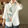 Johnature Women Vintage Cotton Shirts Tops Turn-down Collar Long Sleeve Button Blouses Autumn White Shirts