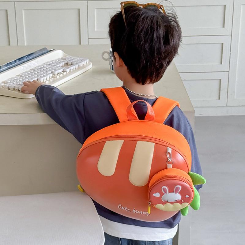 Trendy Orange Pink Blue Purple Kids Backpack With Fun Carrot Print Lightweight Eva Material