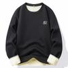 FAPAI Men's Plush Lined Solid Color Round Neck Sweatshirt