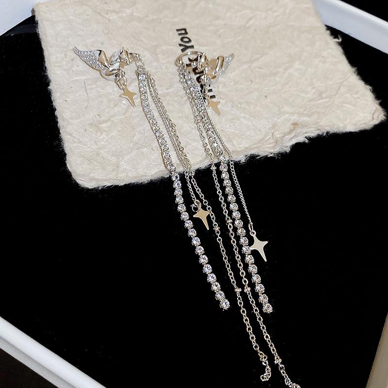 Clipsuri de urechi cu ciucuri Stea Pegasus cu strasuri metalice - Cercei eleganți high-end pentru femei