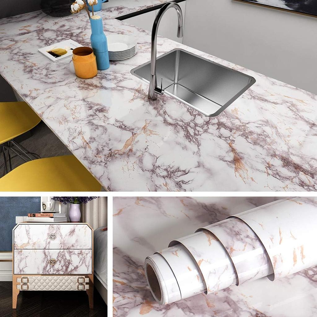 Marble Glossy Self-Adhesive Wallpaper Waterproof Home Decor Stickers for Dining Table Cabinet - Wear-Resistant Wall papers
