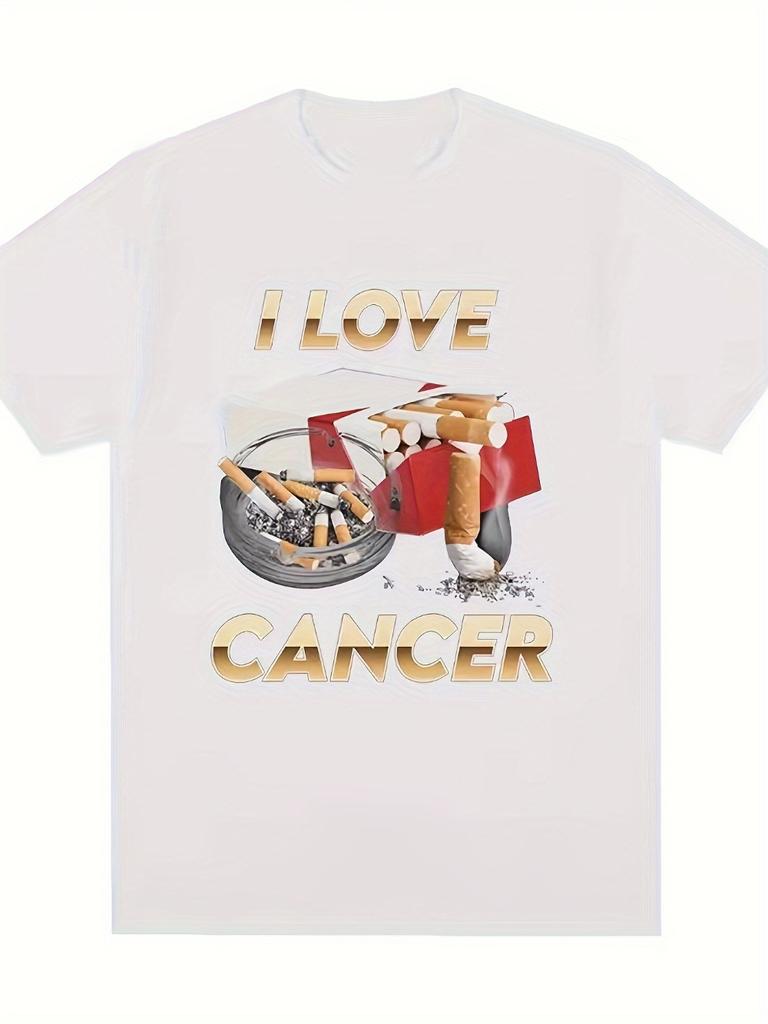 T-shirt Graphique Meme Homme Je Suis Amoureux du Cancer Manches Courtes Décontracté Rétro avec Lettres Audacieuses Design Symbole du Cancer